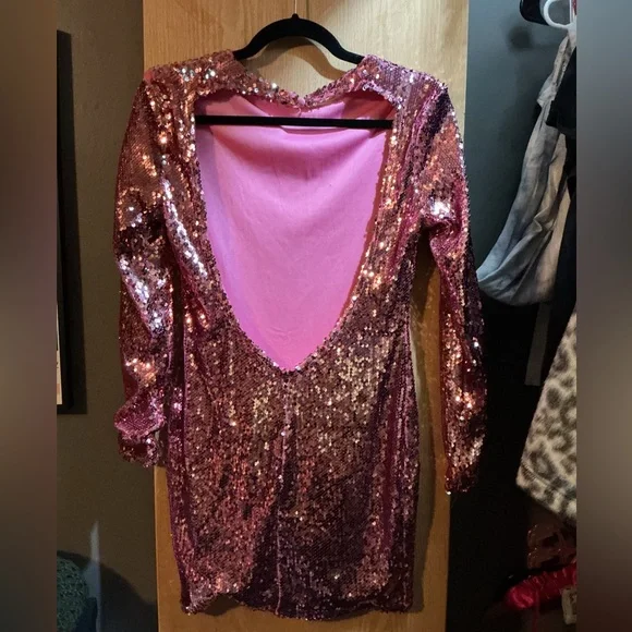 by the way. Vibrant Pink Sequin Low Back Dress - Picture 3 of 5
